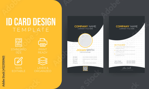 Corporate company office Id card design template. Creative identity badge with photo placeholder.	
