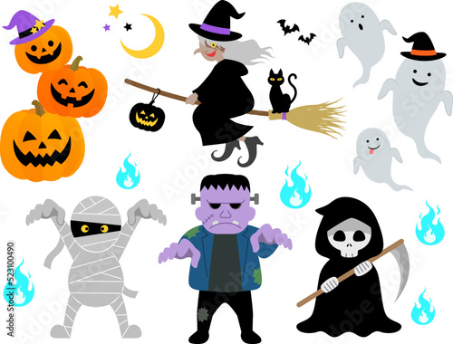 ハロウィン キャラクターセット_ベクターイラスト