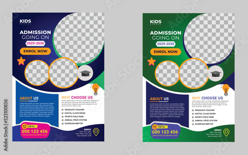 School admission flyer template design. Kids school design for poster, and banner. Education flyer vector template.