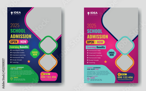 Colorful school admission flyer template design. Kids school design for poster, and banner. Education flyer vector template.