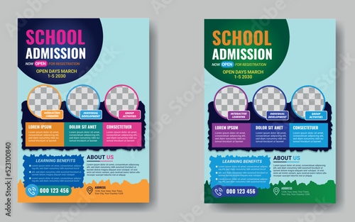 School admission flyer template design. Kids school design for poster, and banner. Education flyer vector template.