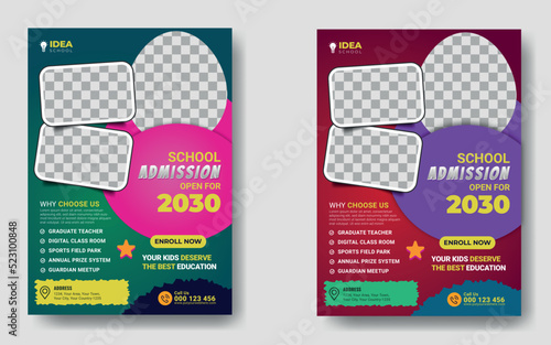 Colorful school admission flyer template design. Kids school design for poster, and banner. Education flyer vector template.