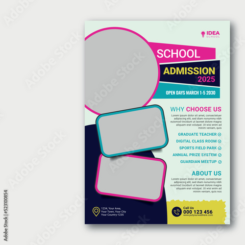 Colorful school admission flyer template design. Kids school design for poster, and banner. Education flyer vector template.