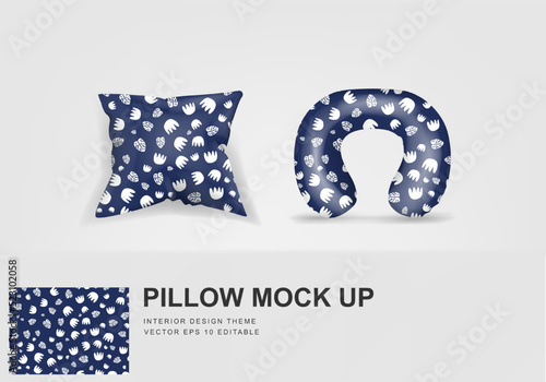 Realistic travel neck pillows mockup template and cover cushion case, Printable graphic for Home decorative theme design (Vector set template, Fully editable color change)