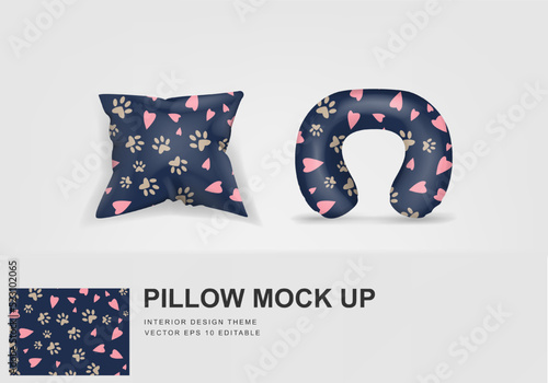 Realistic travel neck pillows mockup template and cover cushion case, Printable graphic for Home decorative theme design (Vector set template, Fully editable color change)