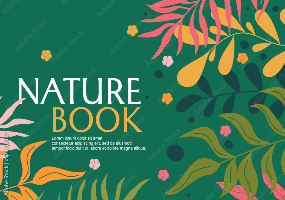 green color landscape cover design with colorful floral hand drawn elements