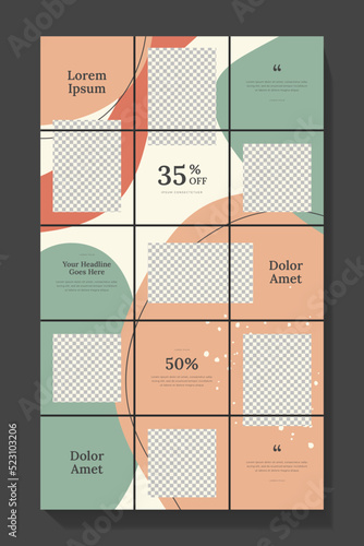 instagram puzzle template, abstract element instagram post design, pastel background, instagram puzzle feed pack template.
