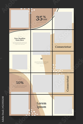 instagram puzzle template, abstract element instagram post design, pastel background, instagram puzzle feed pack template.