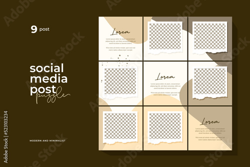 instagram puzzle template, abstract element instagram post design, pastel background, instagram puzzle feed pack template.