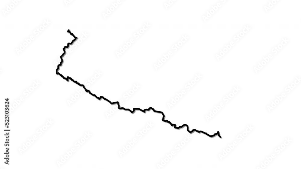 Nepal map, country territory outline self drawing animation. Line art.