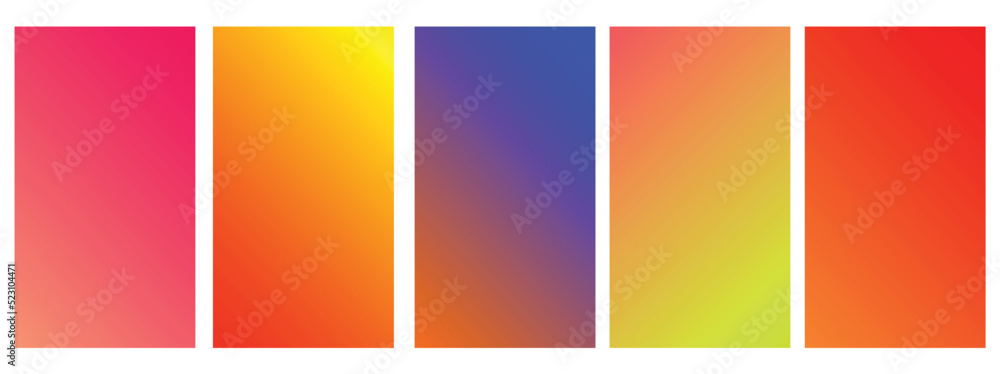 Colorful gradient collection background. Soft Color trendy, Modern screen vector, Nature backdrop. illustration for graphic design, banner, poster, mobile app, dynamic cover, blurred Abstract bright
