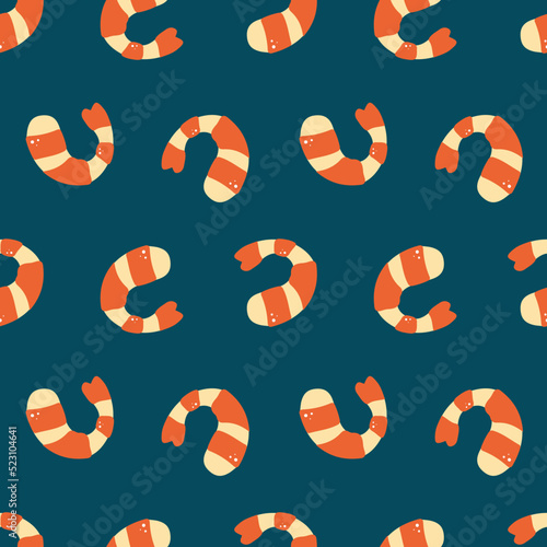 Cooked shrimps, prawns, sea food vector seamless pattern background for food design.
