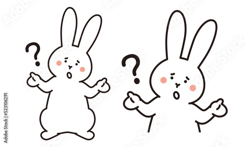 首を傾げてWhy?のポーズをする兎のイラスト素材。