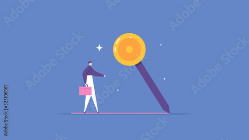 guide, help, or hint for success. businessman following a trajectory drawn by a pencil. the road to success. business and travel. flat cartoon illustration. vector concept design