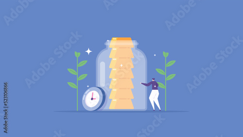 gold investment. a businessman collects and stacks some gold bars in a jar. save or keep or buy gold for future gain. business and finance. flat cartoon illustration. vector concept design