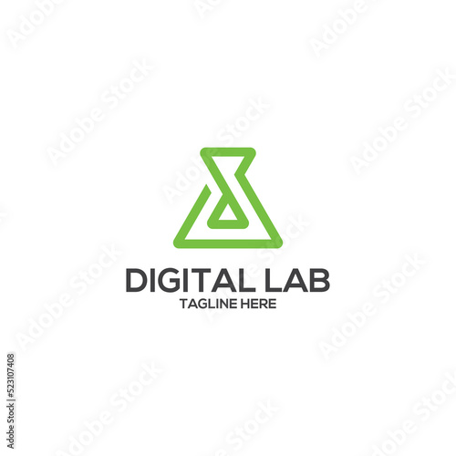 Digital Lab Logo Template. Chemical Flask Vector Design. d letter lab logo