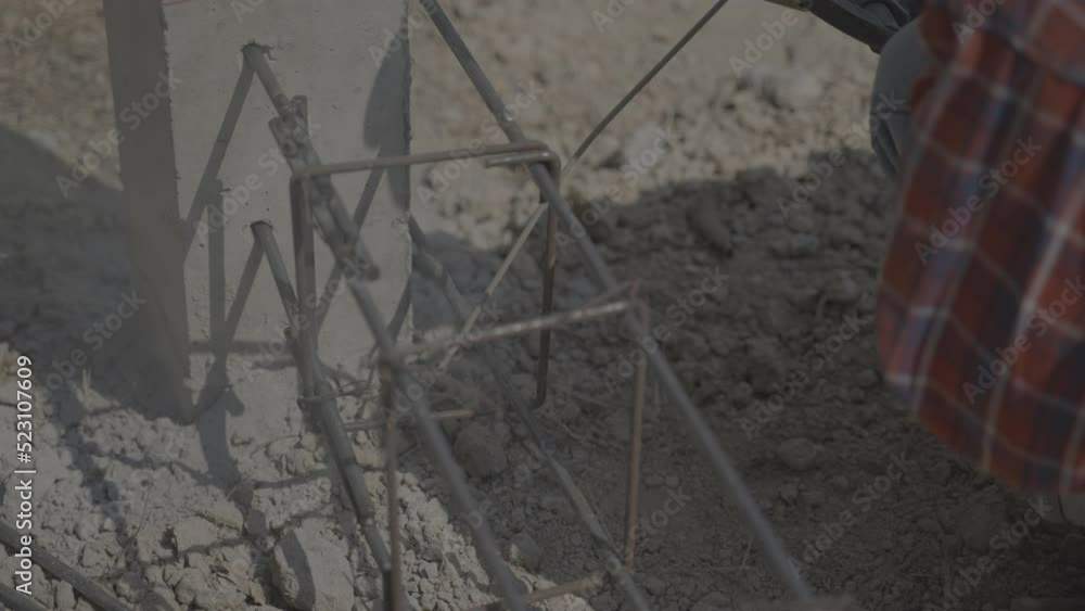 steel welding work for foundation of construction site, equipment for