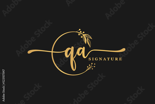 luxury gold signature initial Q A logo design isolated leaf and flower