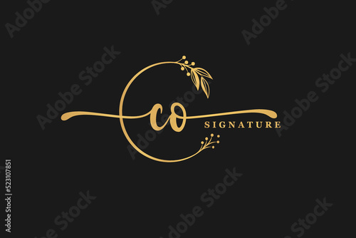 luxury gold signature initial C O logo design isolated leaf and flower