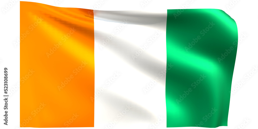 Flag of Ivory Coast 3d render.