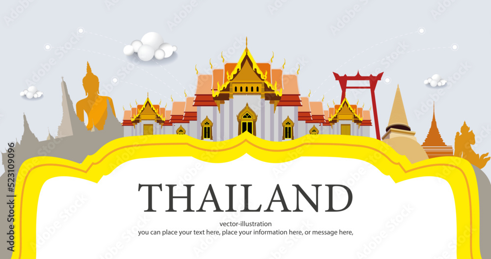 Thailand travel concept The Most Beautiful Places To Visit In Thailand in flat style vector background - Wat Benchamabophit