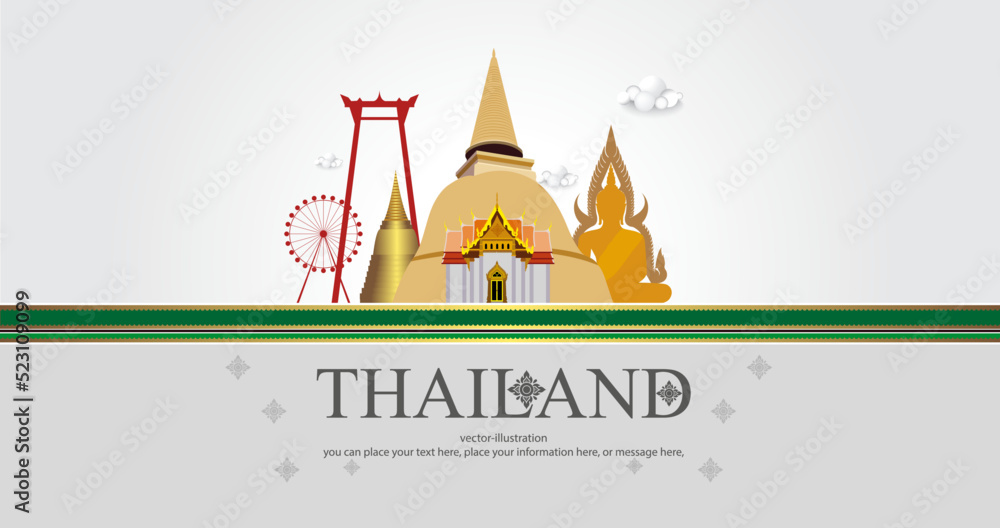 Thailand traditional architecture vector background - Thailand travel flat style