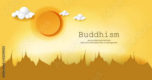 Silhouette temple of moon vector illustration - Magha Puja  Asanha Puja  Vesak Puja Day  Buddhist holiday concept. Thailand culture