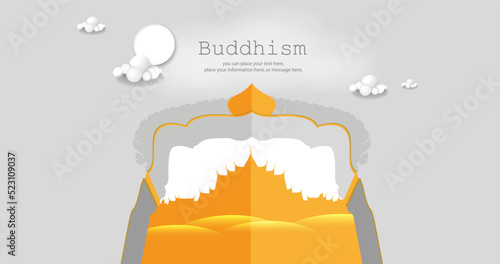 Temple of frame vector illustration - Magha Puja, Asanha Puja, Vesak Puja Day, Buddhist holiday concept. Thailand culture