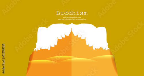 Temple of frame vector illustration - Magha Puja, Asanha Puja, Vesak Puja Day, Buddhist holiday concept. Thailand culture