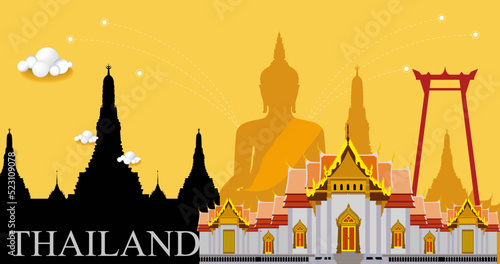 Landmark and travel banner Thailand vector background
