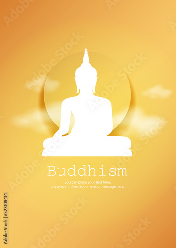 Buddha meditating poster vector illustration background - Magha Puja, Asanha Puja, Vesak Puja Day, Buddhist holiday concept. Thailand culture