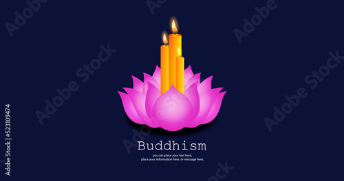 Vesak Puja Day candle in lotus vector background - Magha Puja, Asanha Puja, Buddhist holiday concept, Thailand culture