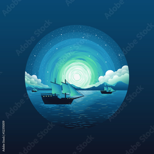 Boat Sail logo design landscape vector illustration