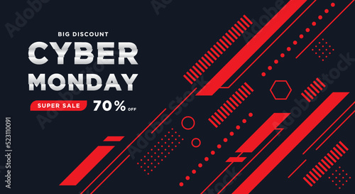 Cyber Monday, a special offer with a red technology abstract background.