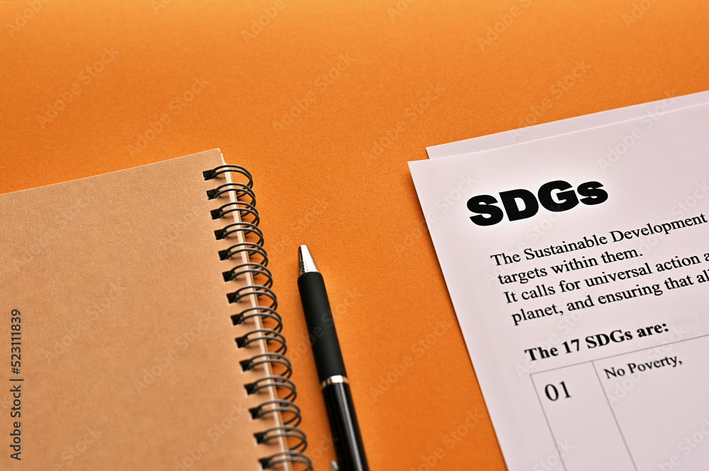 There is dummy documents that created for the photo shoot about SDGs. It's placed on a color background. There is dummy documents that created for the photo shoot about SDGs. It's placed on a color background.