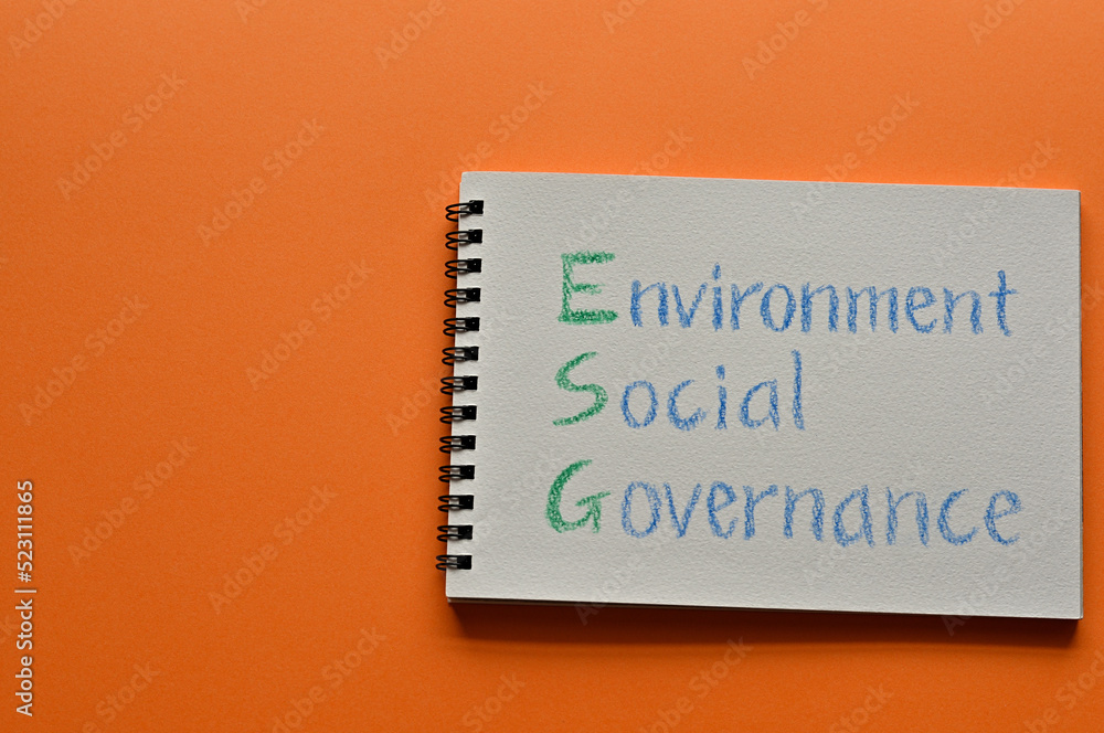 Obraz premium There is sketchbook with an illustration of Environment, Social, Governance.