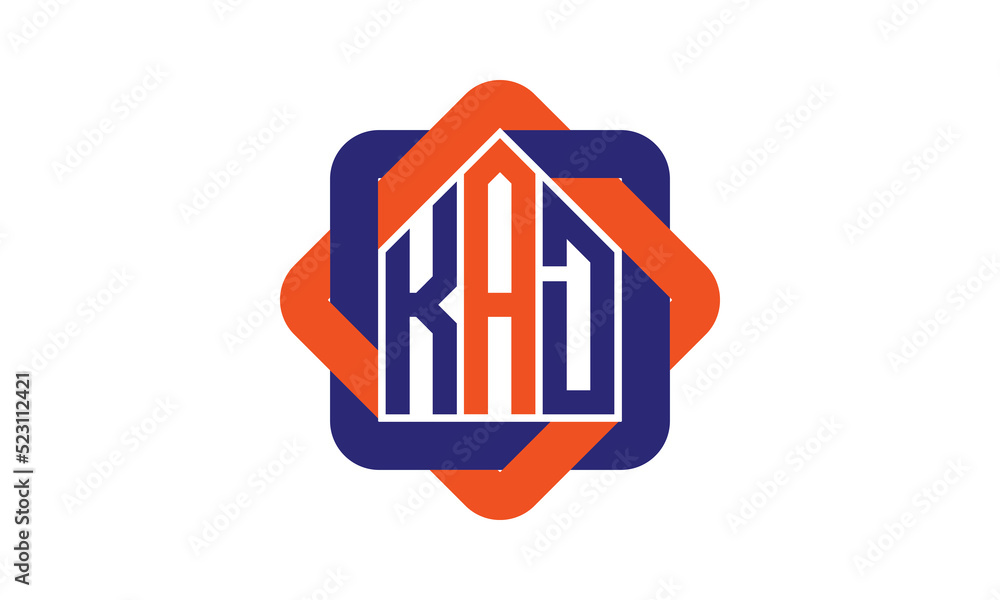 KAD three letter real estate logo with home icon logo design vector