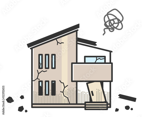 地震や災害で壊れた家のイラスト