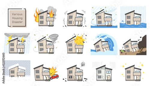 色々な住宅災害のイラストセット