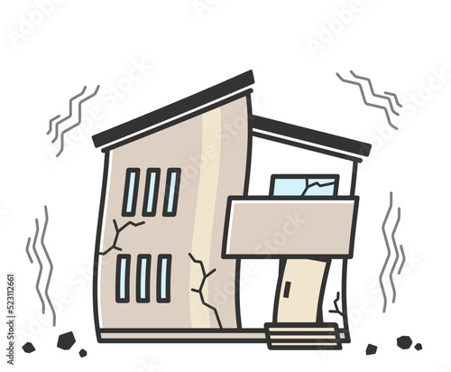 地震で損壊した家のイラスト