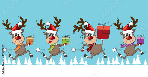 Lustige Rentierherde mit Geschenken für Gutschein oder Weihnachtskarte © cartoon-IT