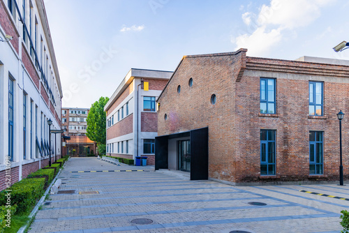 Architectural photography of red brick structures photo