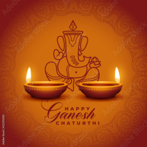 indian festival ganesh chaturthi holiday greeting with realistic diya