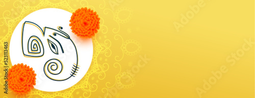 hindu festival ganesh chaturthi yellow background with floral design