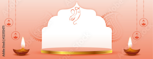 happy ganesh chaturthi banner with 3d podium for product display