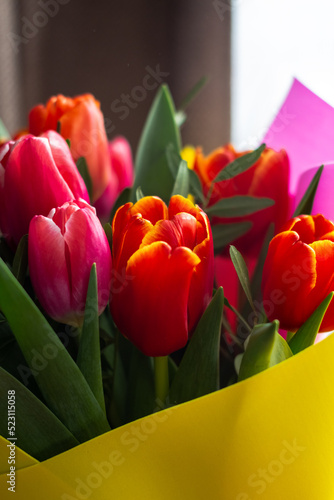 Fototapeta Naklejka Na Ścianę i Meble -  Bright festive bouquet of tulips