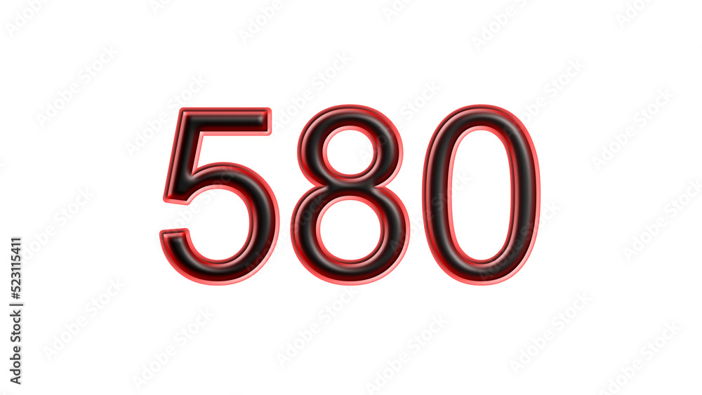 red 580 number 3d effect white background red 580 number 3d effect white background
