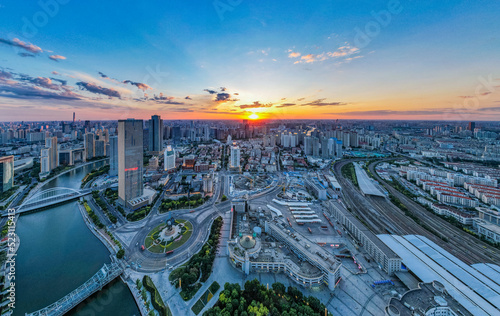 Photography Night aerial shot of Tianjin city
