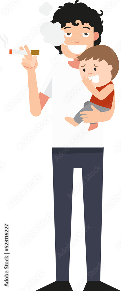 Fototapeta premium Man Smoking is dangerous for children