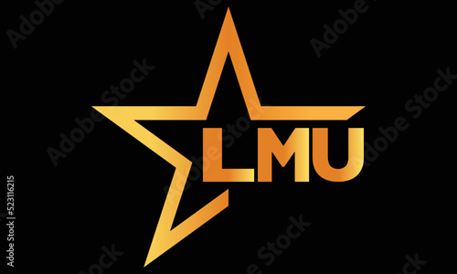LMU golden luxury star icon three letter logo design vector template. royal logo | luxury logo | jewelry logo | premium logo | iconic logo | Victoria logo | photo